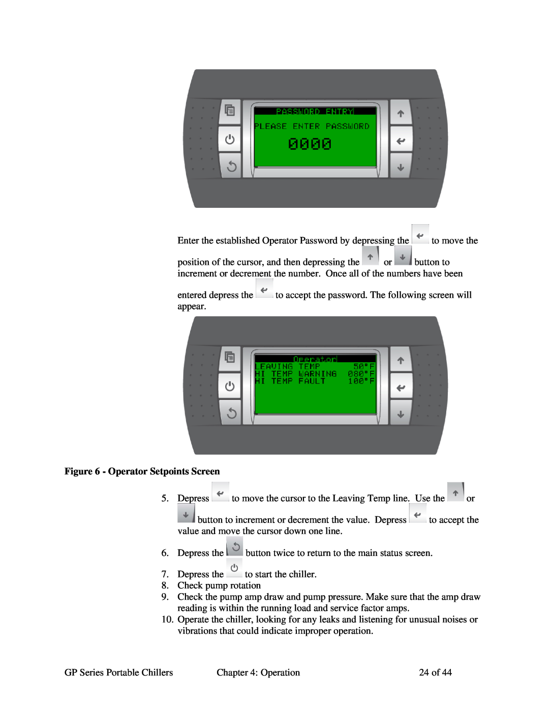 Sterling GP Series specifications Operator Setpoints Screen 