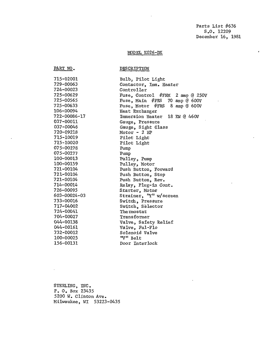 Sterling K-026-D manual 