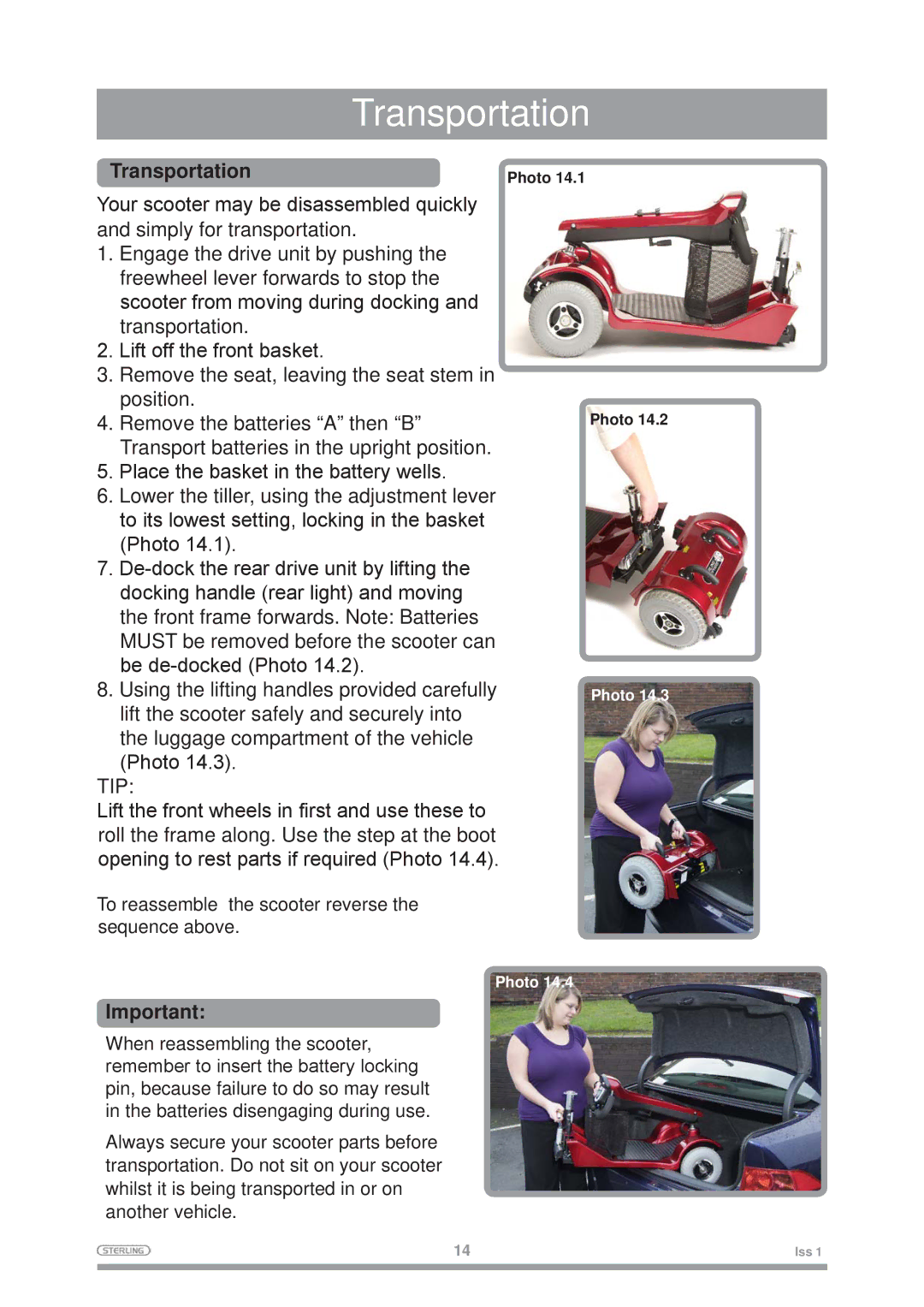 Sterling Mobility Scooter owner manual Transportation 