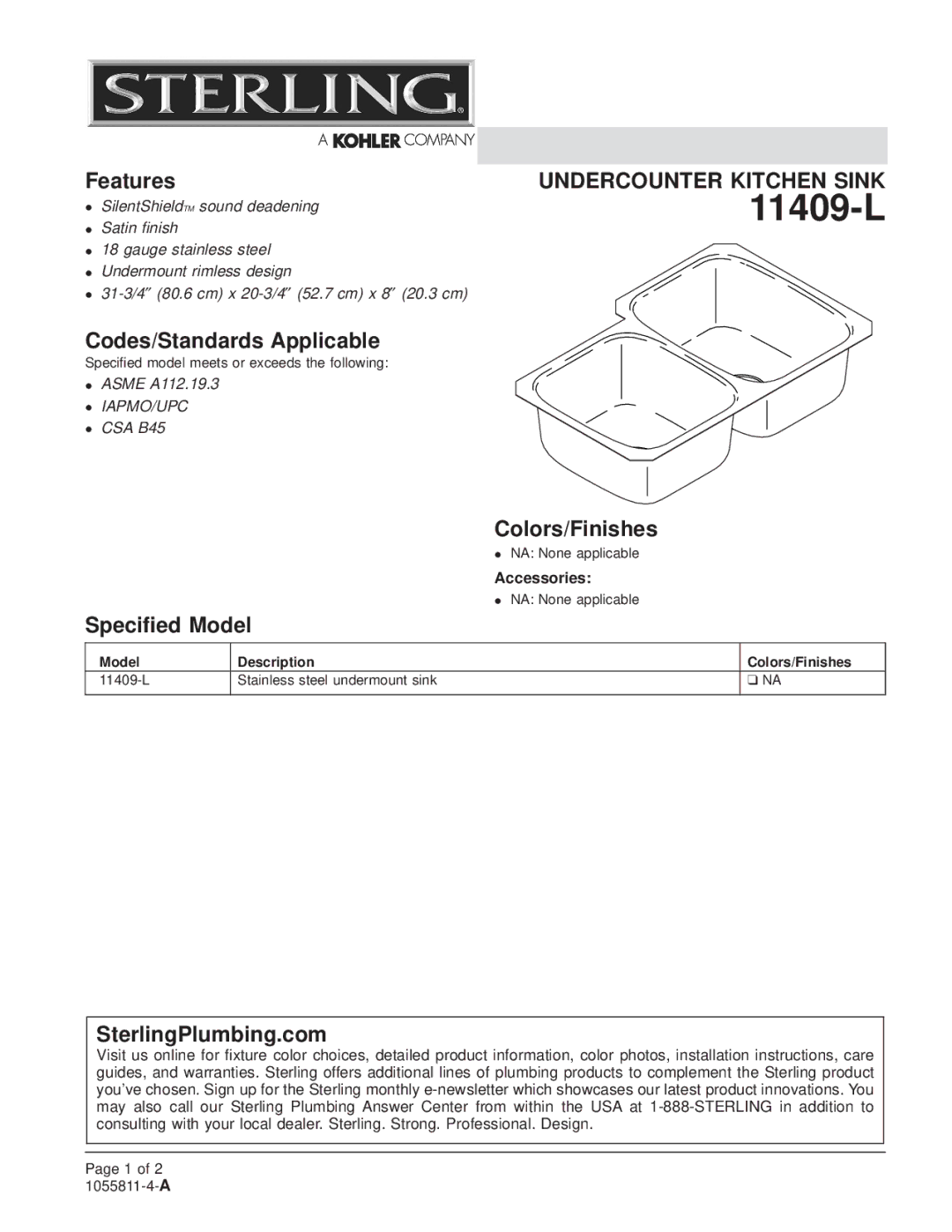 Sterling Plumbing 11409-L installation instructions 