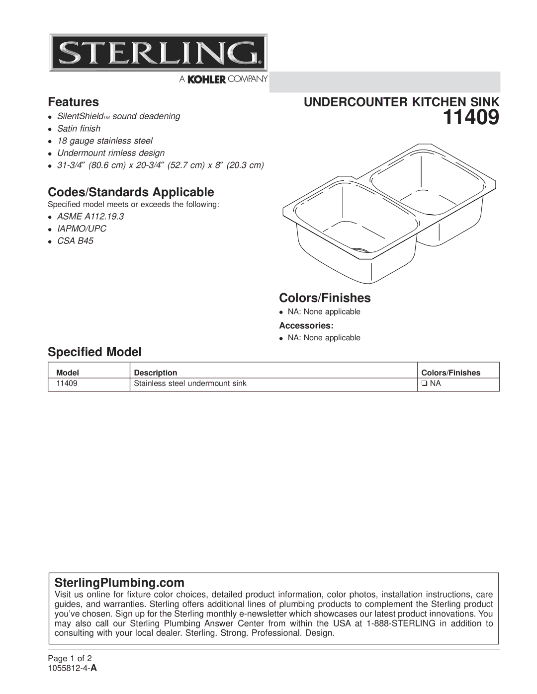 Sterling Plumbing 11409 installation instructions 