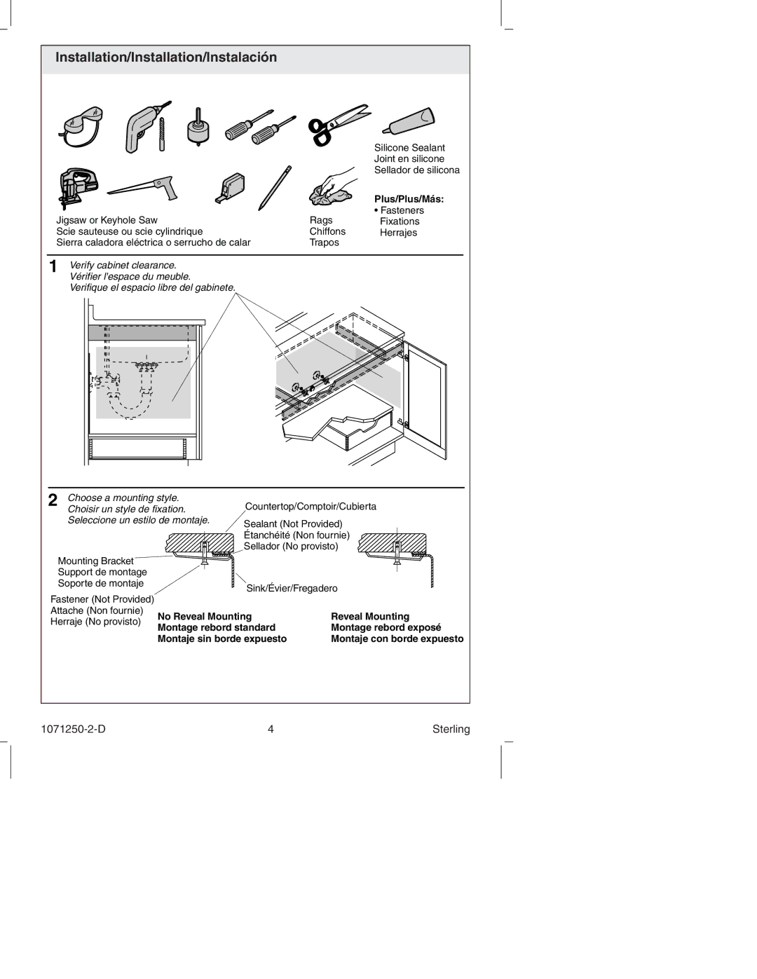 Sterling Plumbing 11850-4 manual Installation/Installation/Instalación, Plus/Plus/Más 