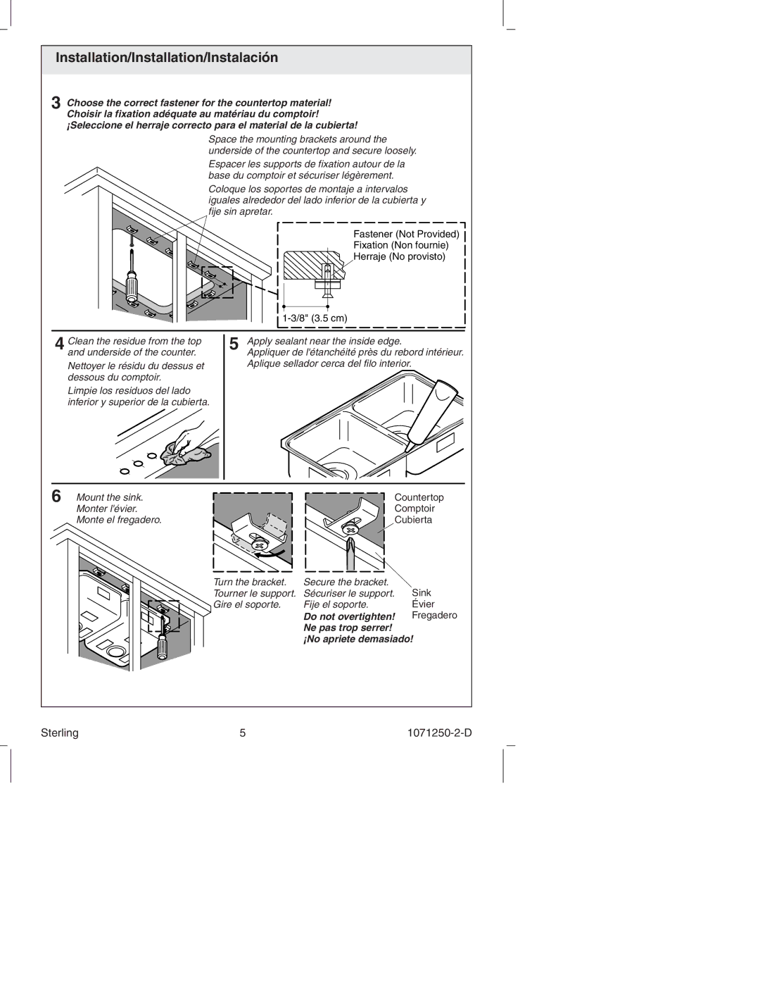 Sterling Plumbing 11850-4 manual Do not overtighten 