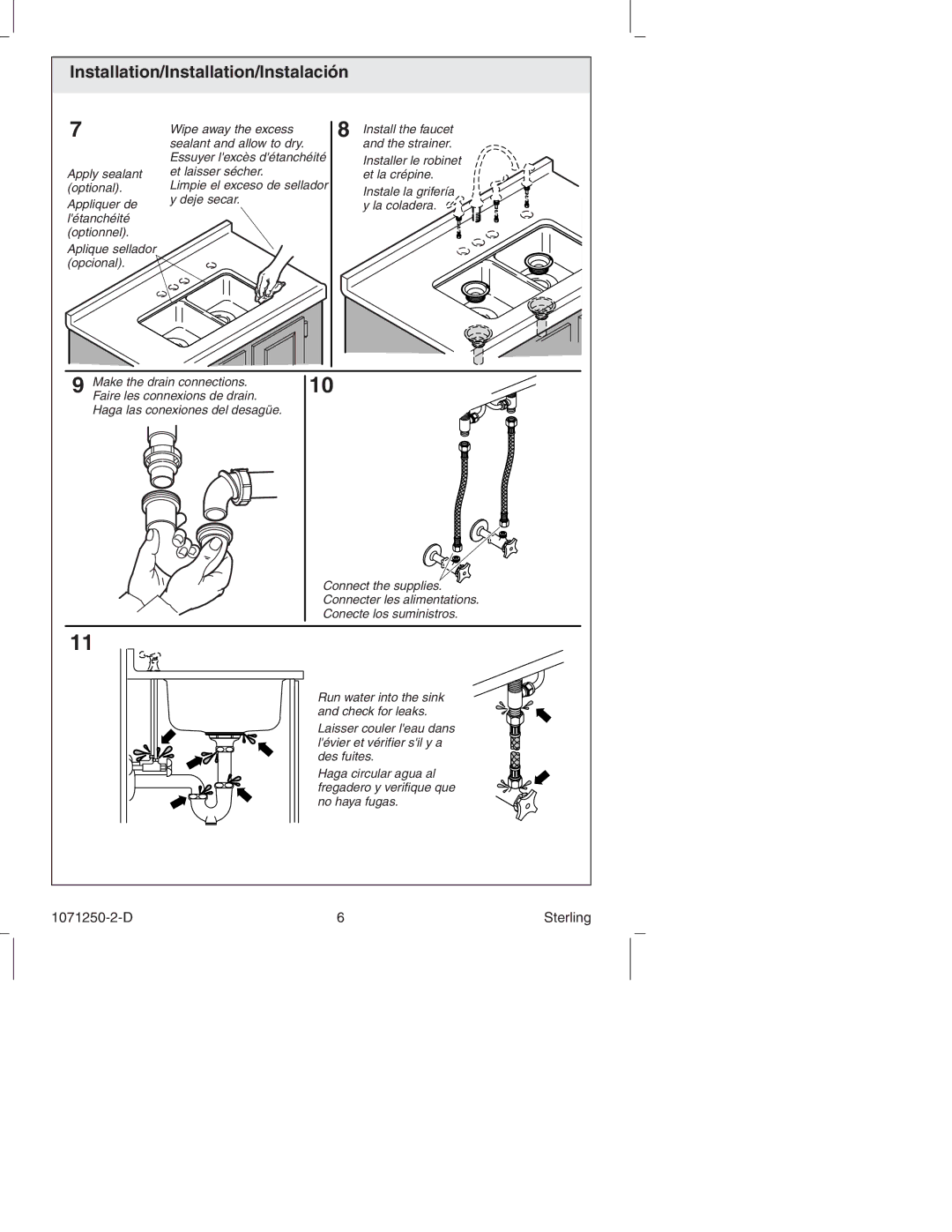 Sterling Plumbing 11850-4 manual Instale la grifería y la coladera 