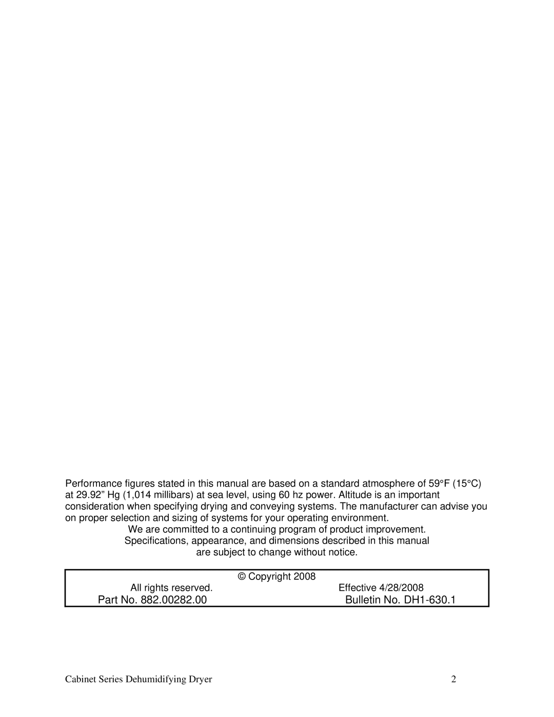 Sterling Plumbing 150, 225, 90, 100, Cabinet Series Dehumidifying Dryer installation manual Bulletin No. DH1-630.1 