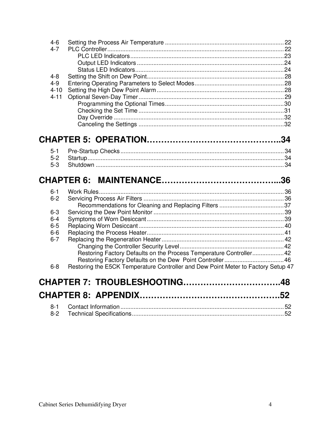 Sterling Plumbing Cabinet Series Dehumidifying Dryer, 225, 90, 150, 100 installation manual TROUBLESHOOTING…………………………….48 