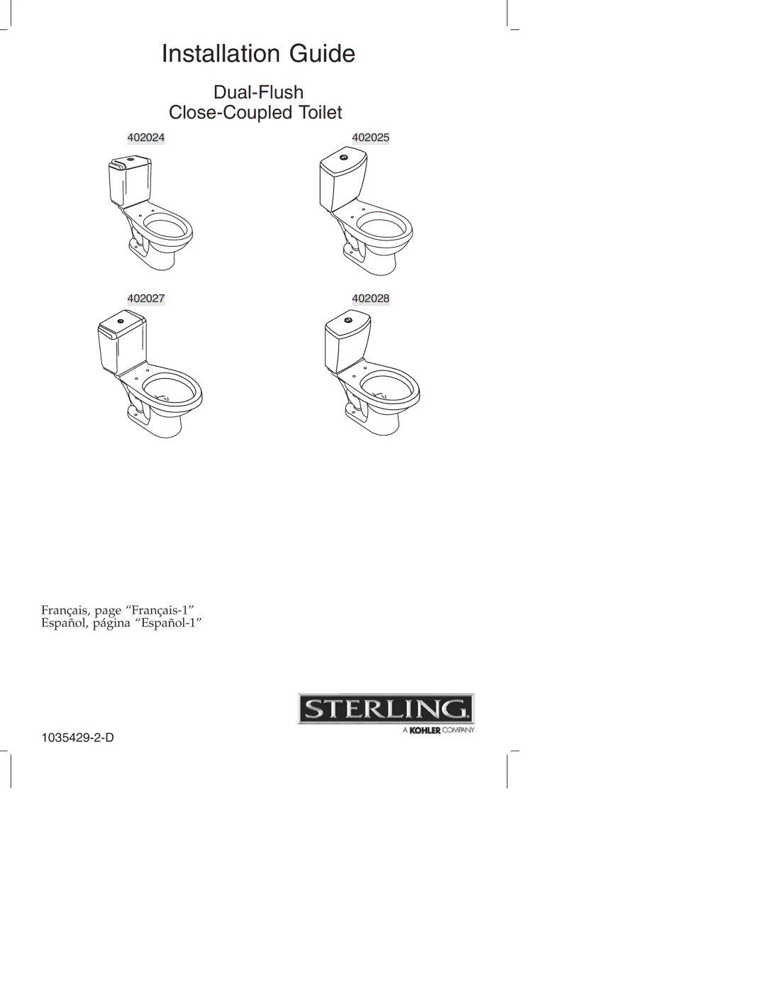 Sterling Plumbing 402024, 402027, 402025, 402028 manual Installation Guide 