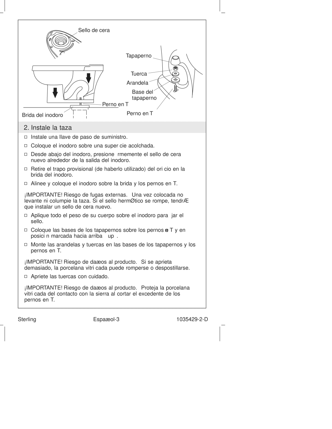 Sterling Plumbing 402024, 402027, 402025, 402028 manual Instale la taza 