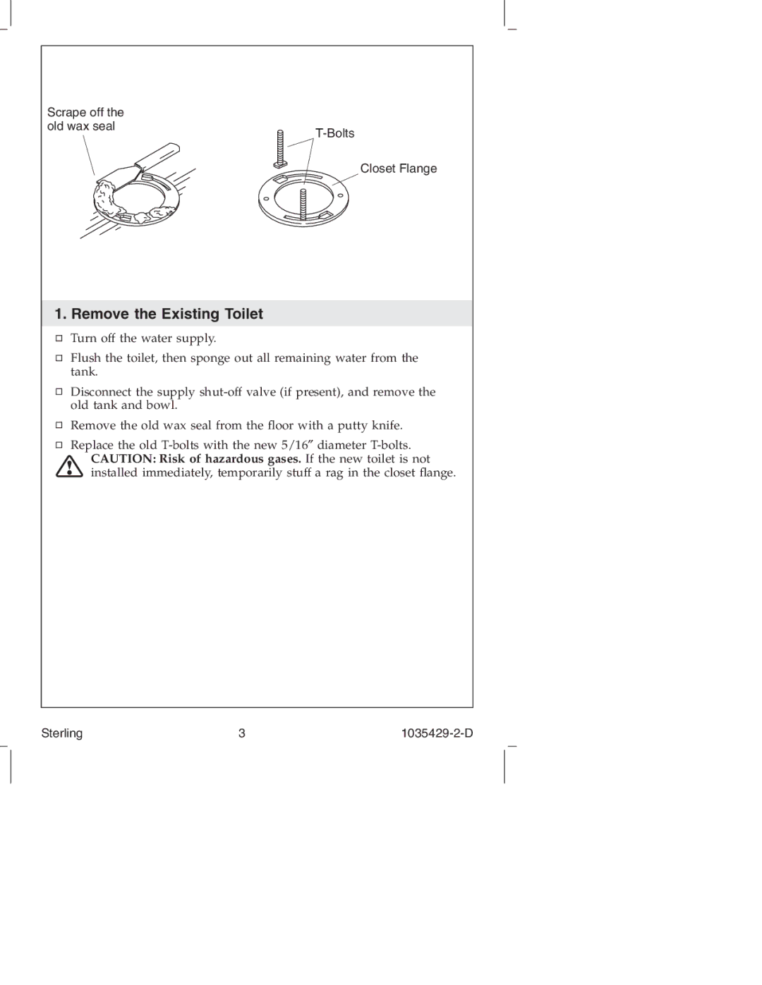 Sterling Plumbing 402028, 402027, 402024, 402025 manual Remove the Existing Toilet 