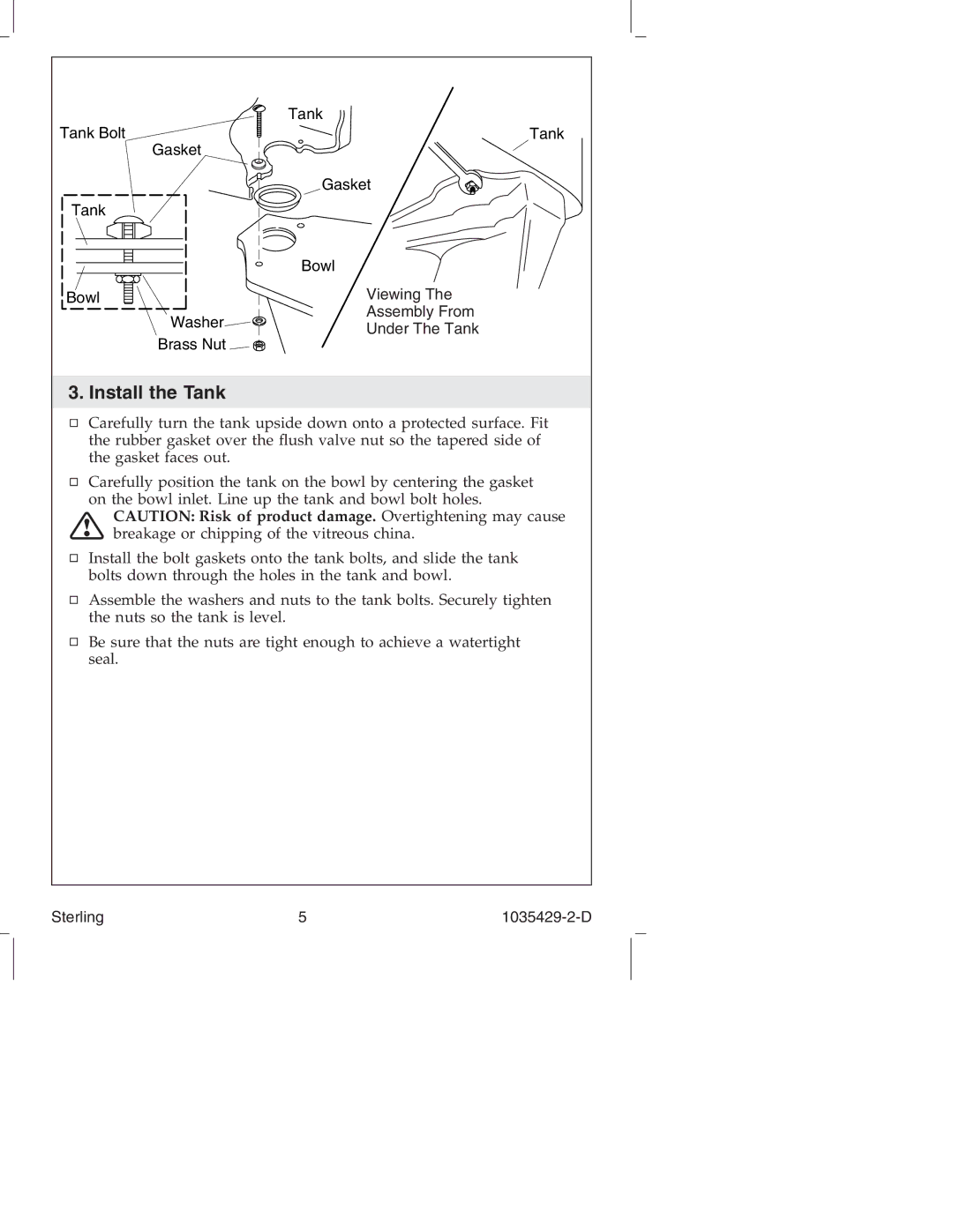 Sterling Plumbing 402024, 402027, 402025, 402028 manual Install the Tank 