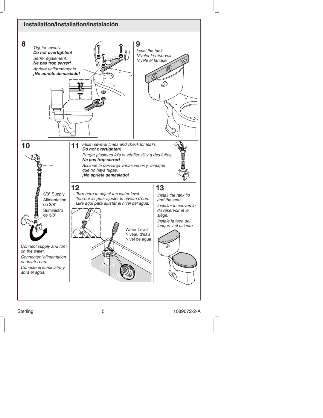 Sterling Plumbing 402075 manual Do not overtighten 