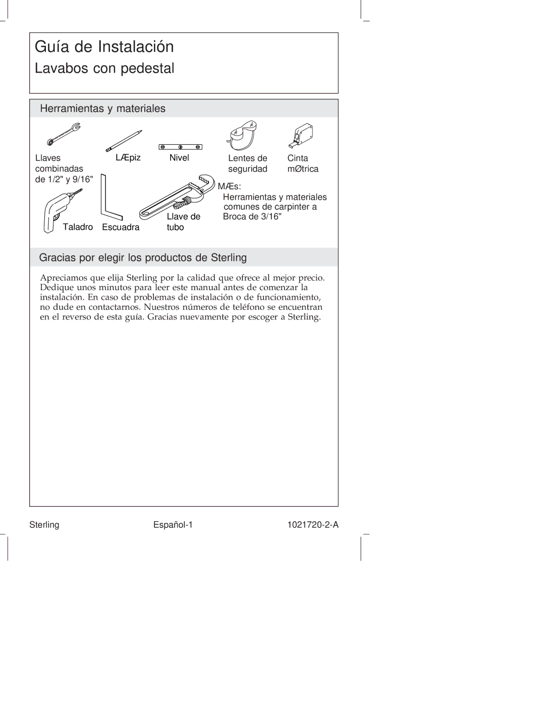 Sterling Plumbing 442424, 442428 manual Herramientas y materiales, Gracias por elegir los productos de Sterling, Más 