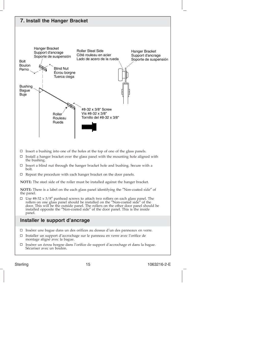 Sterling Plumbing 5400 Series manual Install the Hanger Bracket, Installer le support d’ancrage 