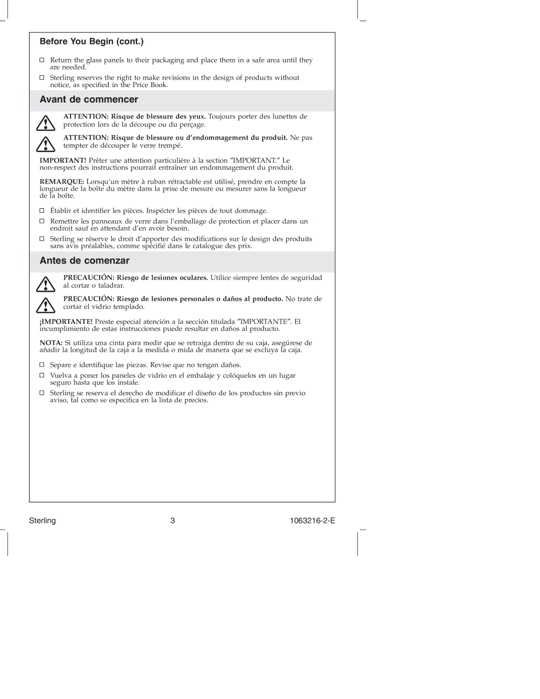 Sterling Plumbing 5400 Series manual Avant de commencer, Antes de comenzar, Before You Begin 