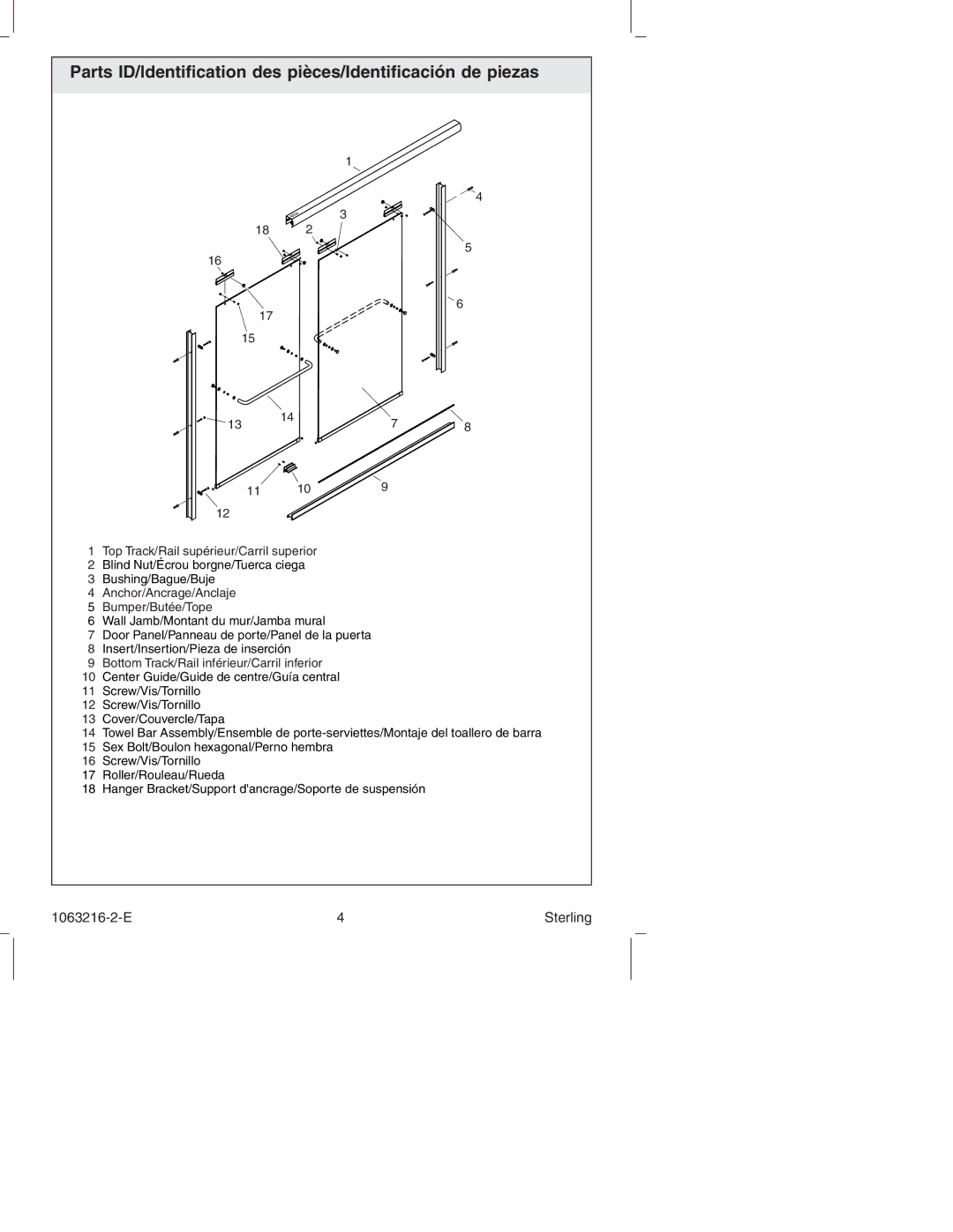 Sterling Plumbing 5400 Series manual Parts ID/Identiﬁcation des pièces/Identiﬁcación de piezas 