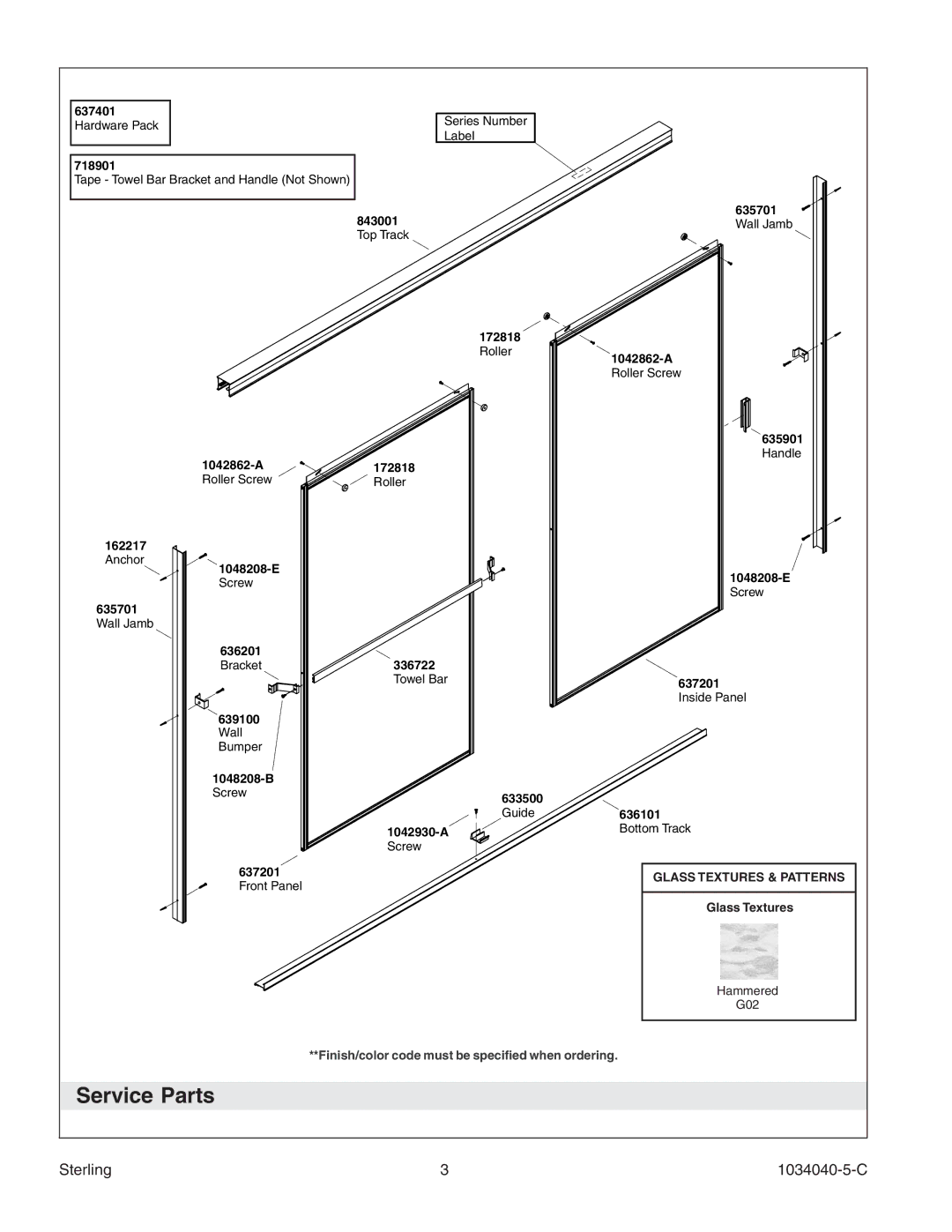 Sterling Plumbing 600C Series manual Service Parts, Sterling 1034040-5-C 