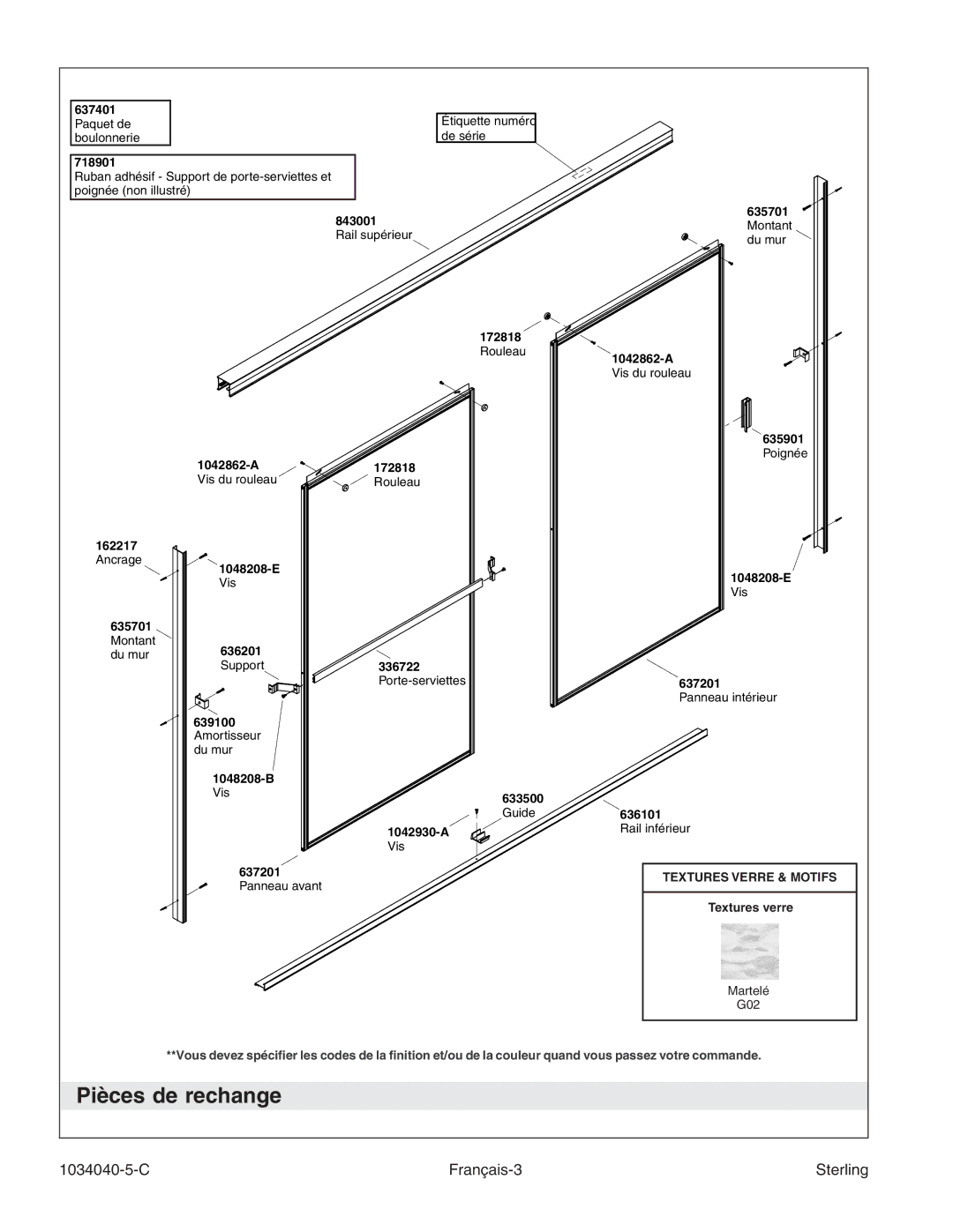 Sterling Plumbing 600C Series manual Pièces de rechange, C Français-3 Sterling 