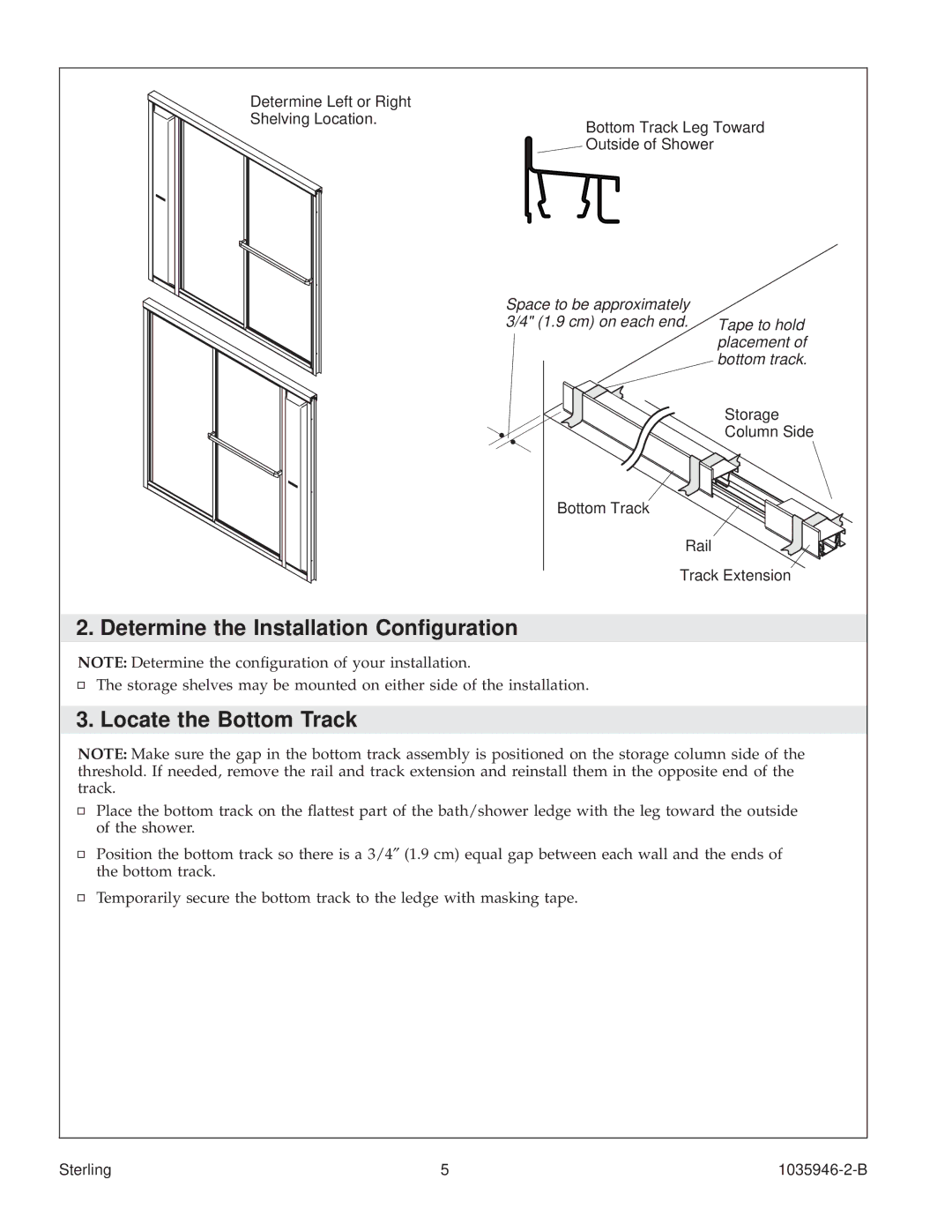 Sterling Plumbing 6065, 6075 manual Determine the Installation Conguration, Locate the Bottom Track 