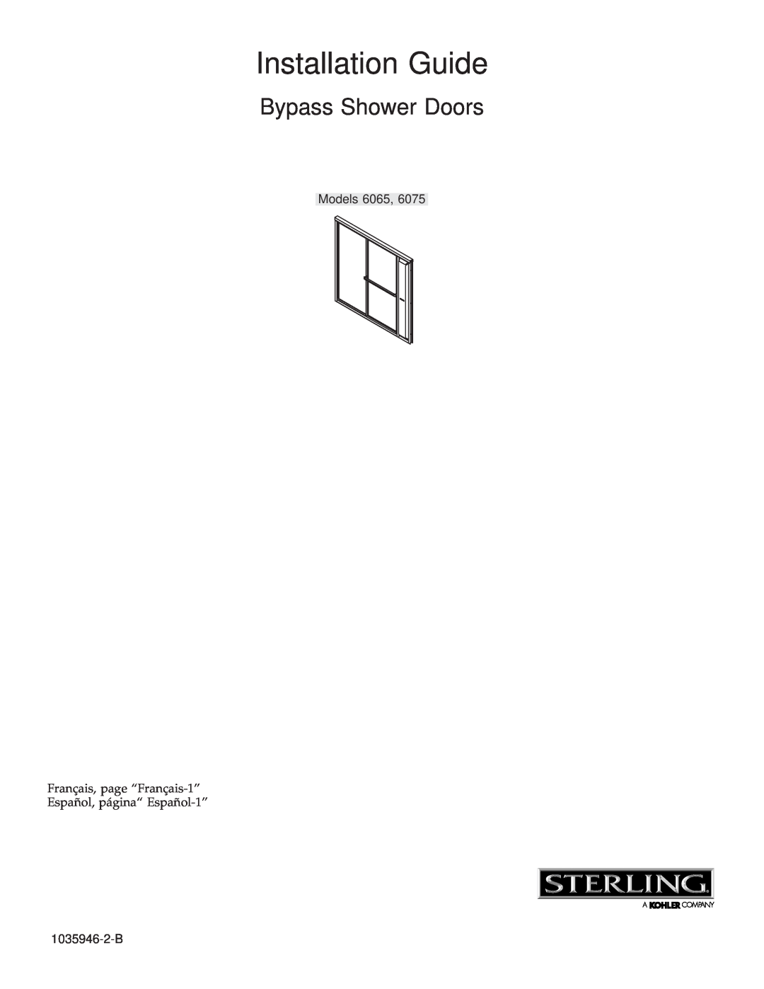 Sterling Plumbing 6065, 6075 manual Installation Guide, Bypass Shower Doors 