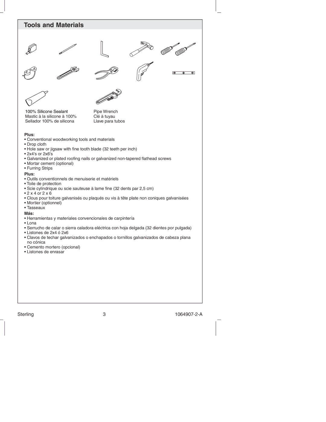 Sterling Plumbing 6103 Series manual Tools and Materials, Plus, Más 