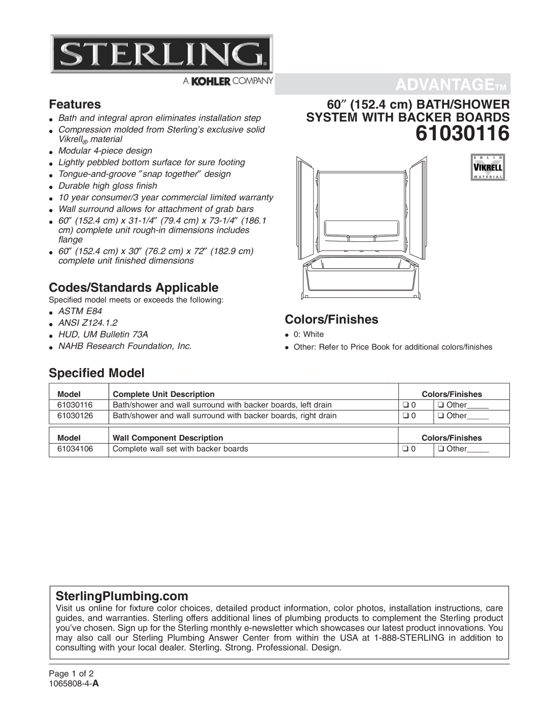 Sterling Plumbing 61030116 warranty 