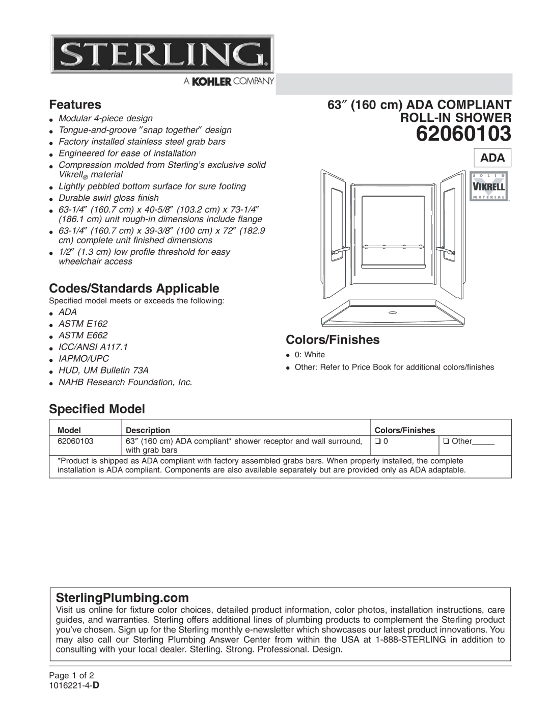 Sterling Plumbing 62060103 dimensions 