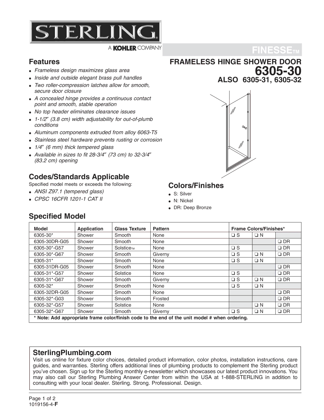 Sterling Plumbing 6305-30 installation instructions 