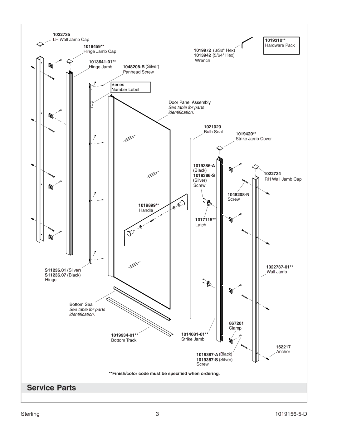 Sterling Plumbing 6305 Series manual Service Parts, Sterling 1019156-5-D 