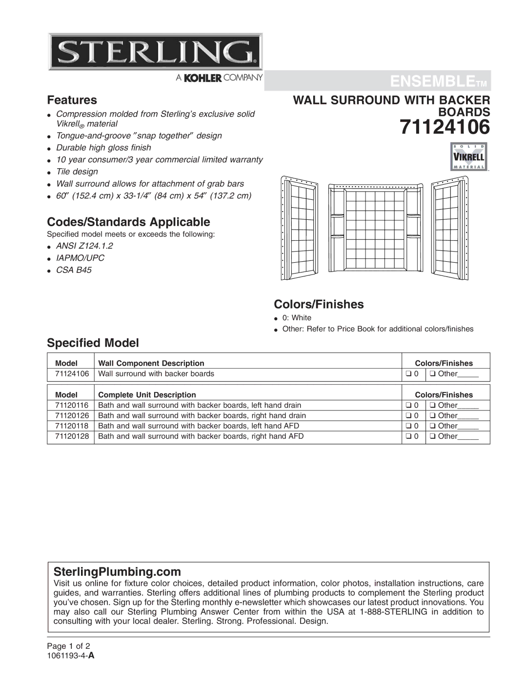 Sterling Plumbing 71124106 warranty 