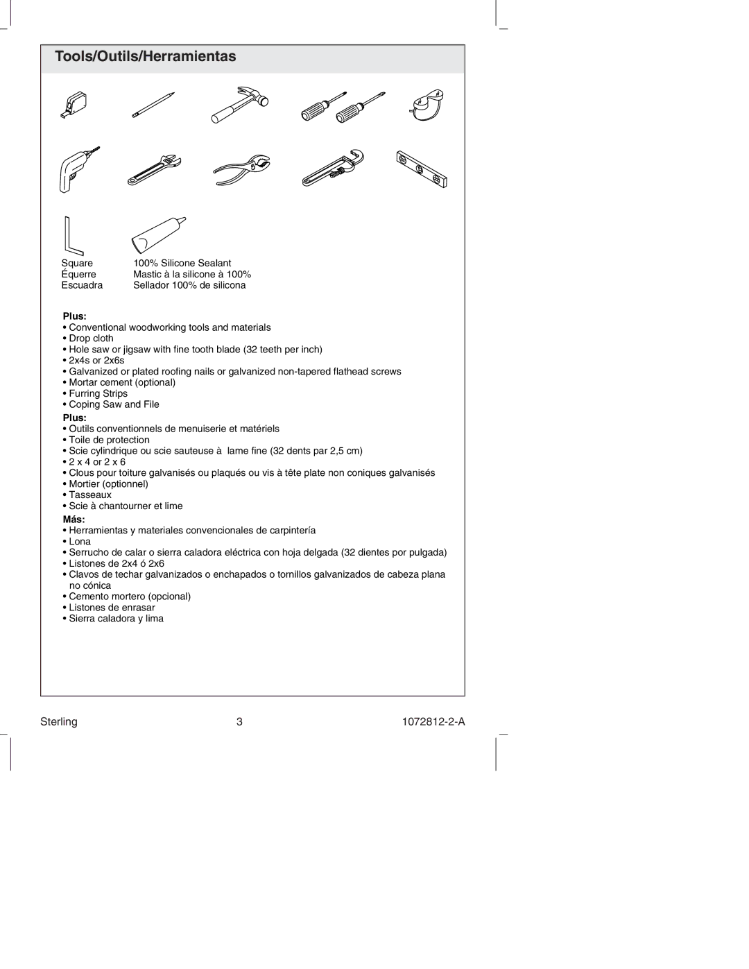 Sterling Plumbing 7113 Series manual Tools/Outils/Herramientas, Plus 