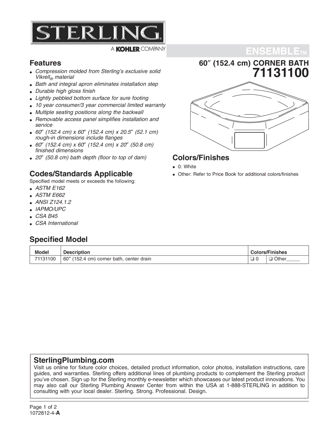 Sterling Plumbing 71131100 warranty 