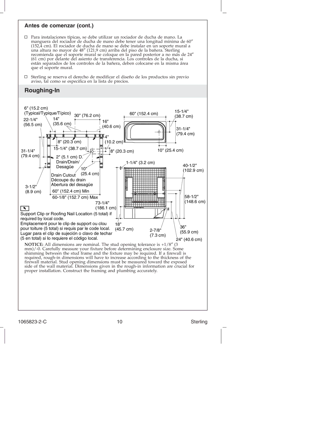 Sterling Plumbing 7114 Series manual Roughing-In 