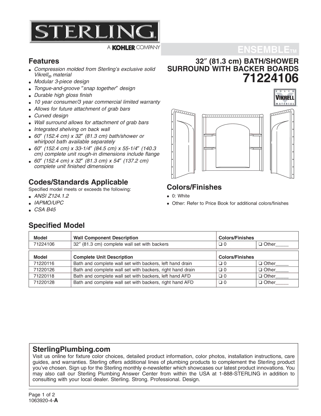 Sterling Plumbing 71224106 warranty 