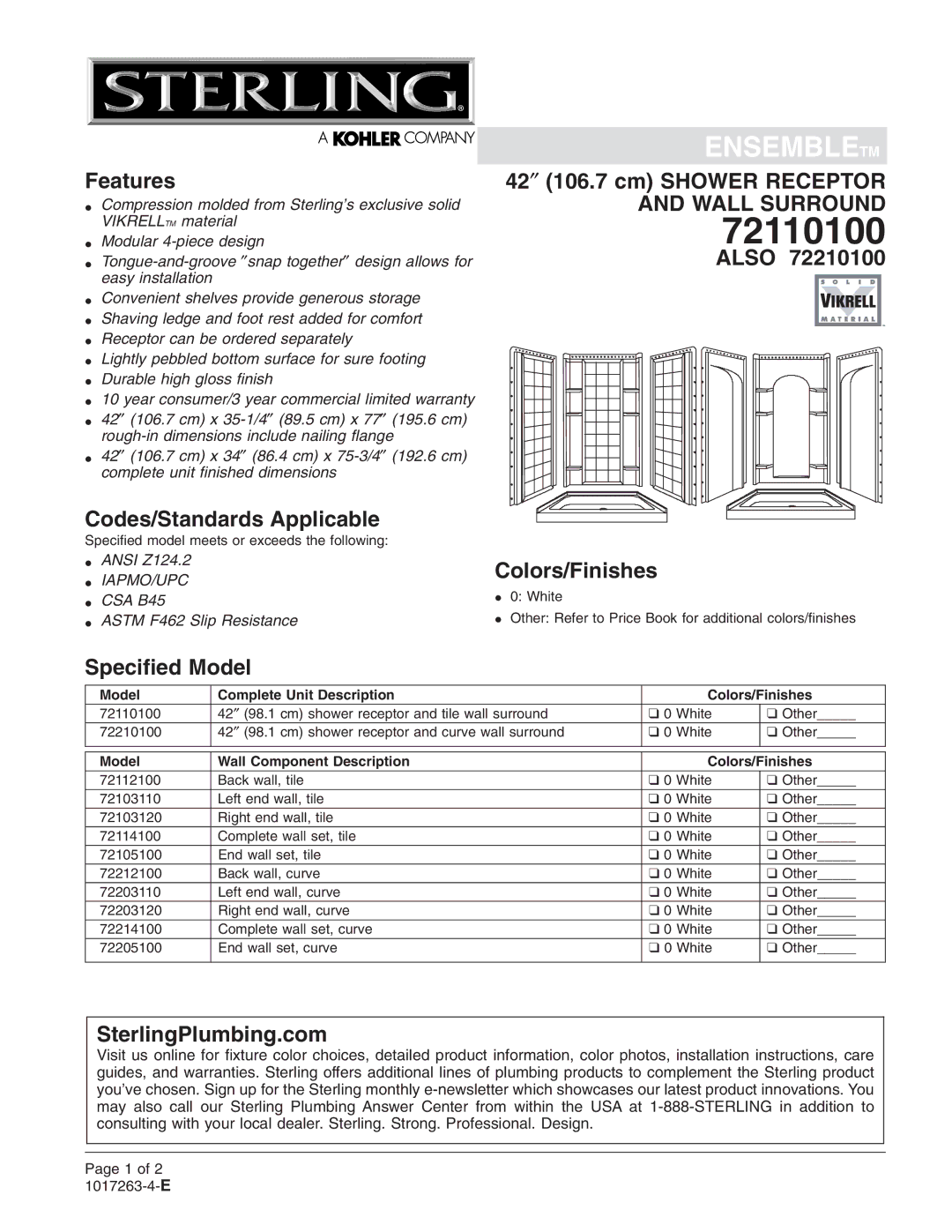 Sterling Plumbing 72110100 warranty 