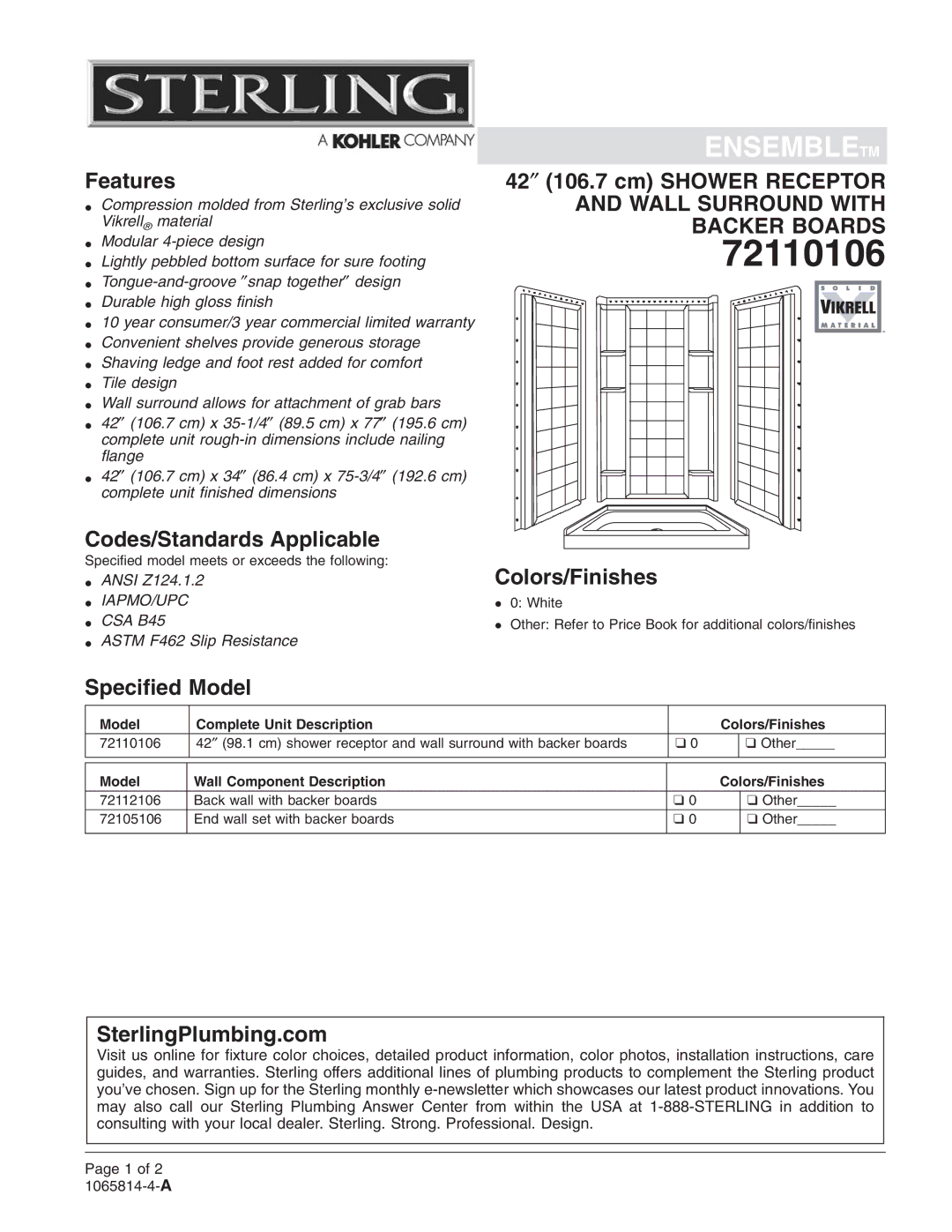 Sterling Plumbing 72110106 warranty 