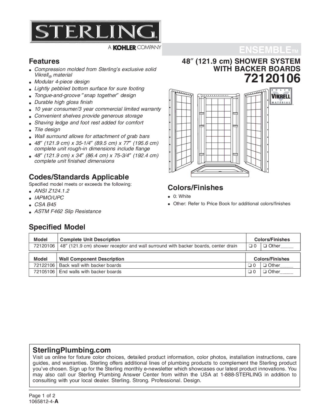 Sterling Plumbing 72120106 warranty 