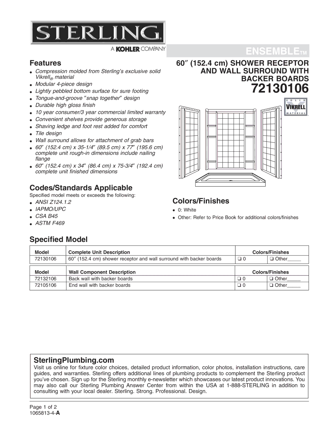 Sterling Plumbing 72130106 warranty 