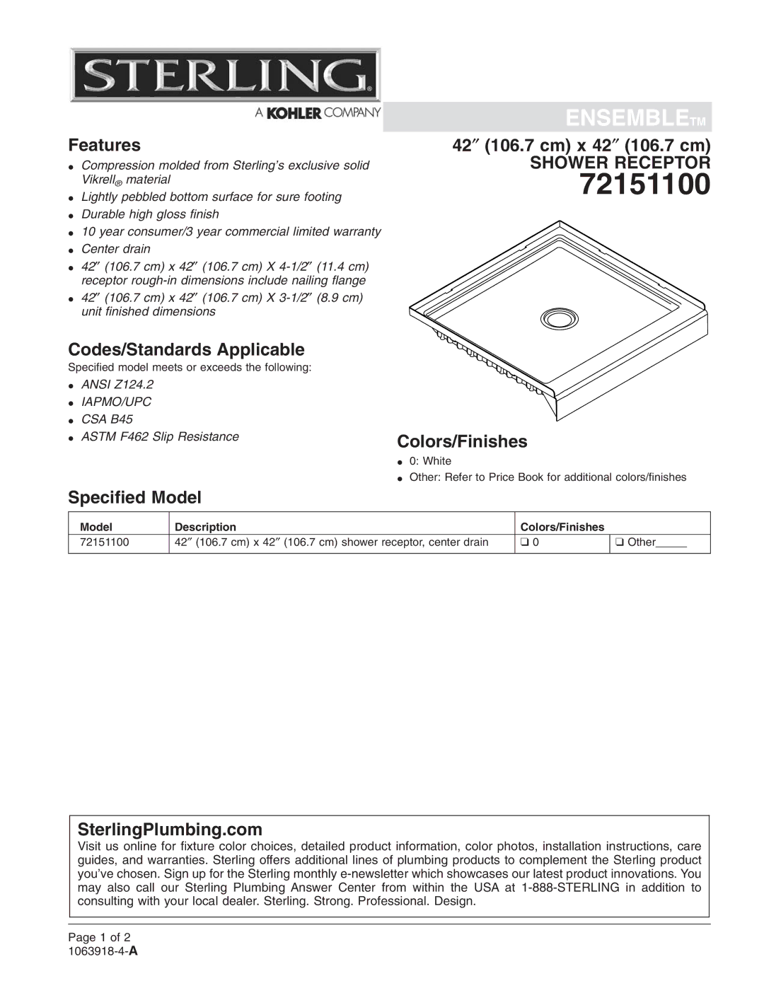 Sterling Plumbing 72151100 warranty 