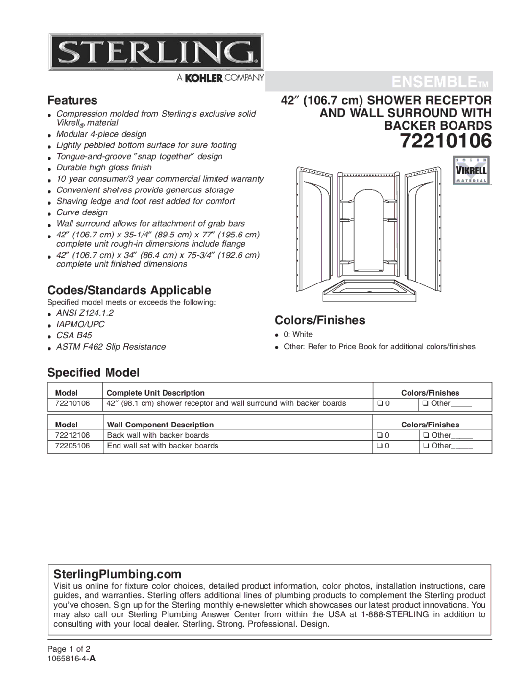 Sterling Plumbing 72210106 warranty 