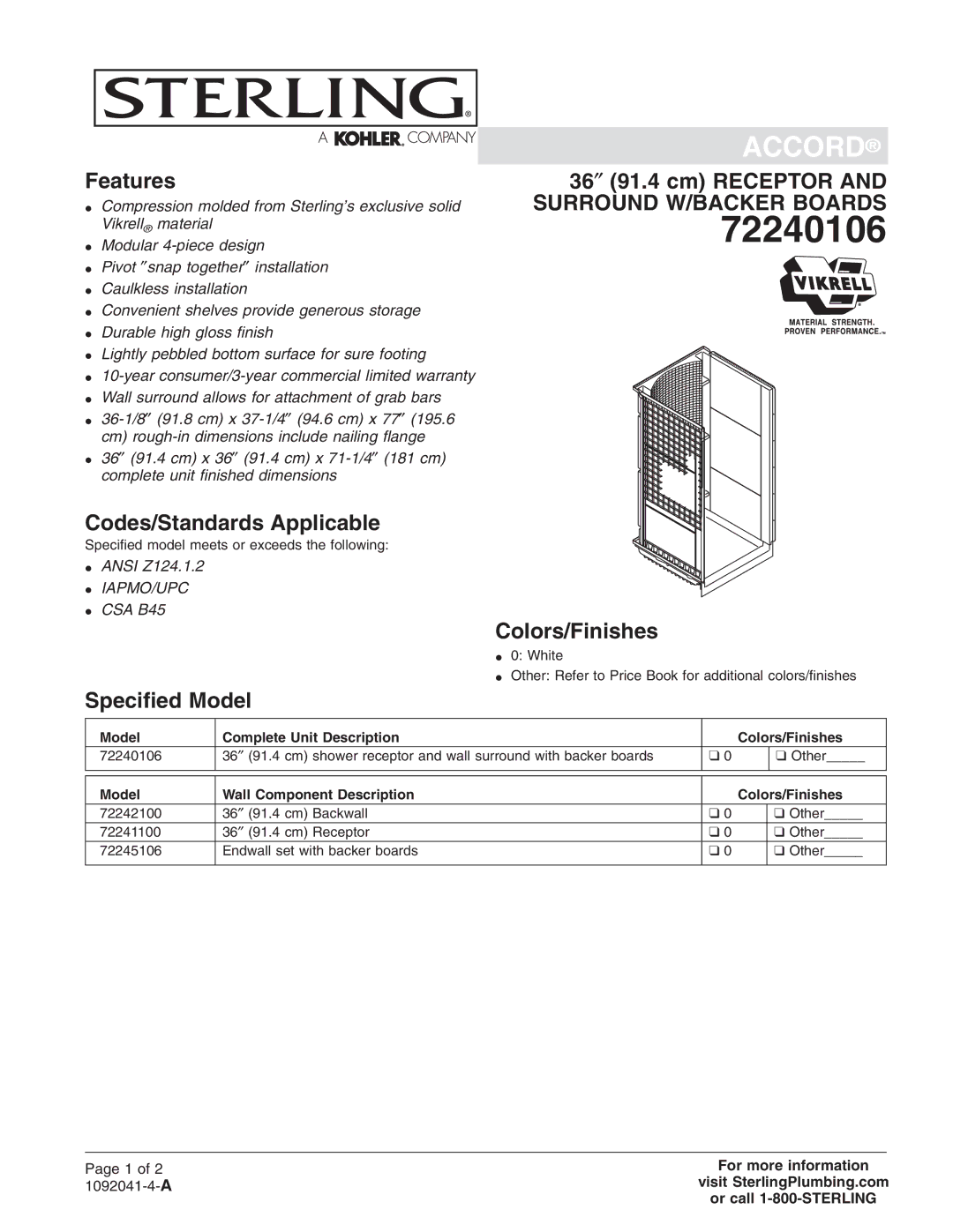 Sterling Plumbing 72240106 warranty 