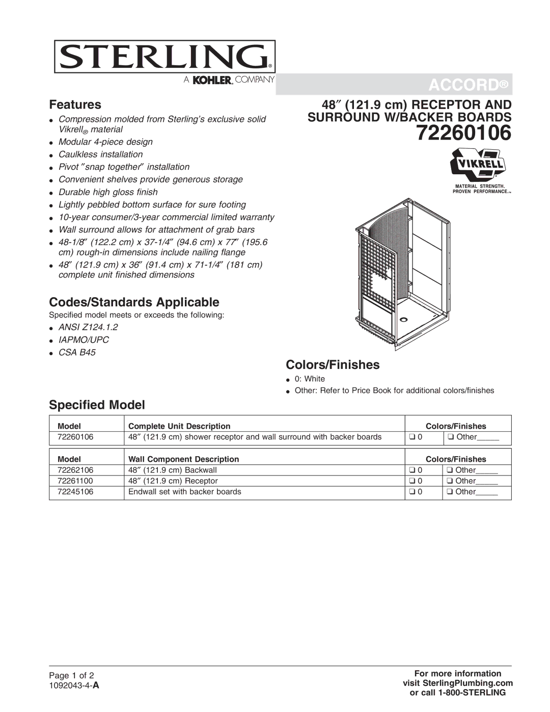 Sterling Plumbing 72260106 warranty 