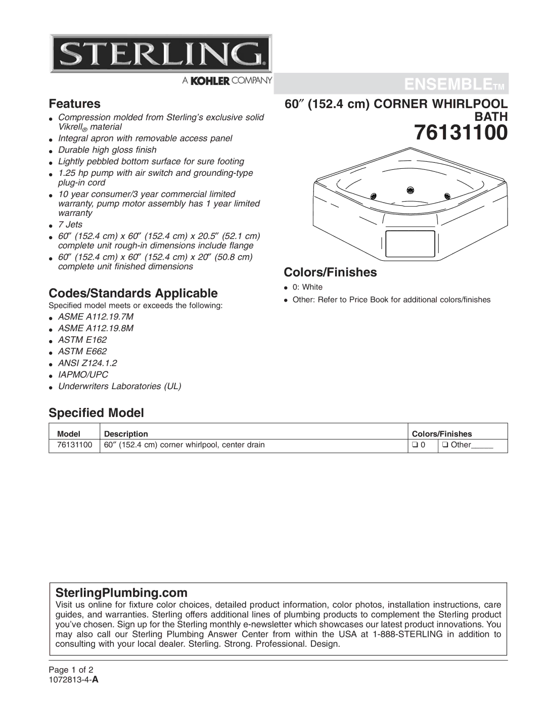 Sterling Plumbing 76131100 warranty 