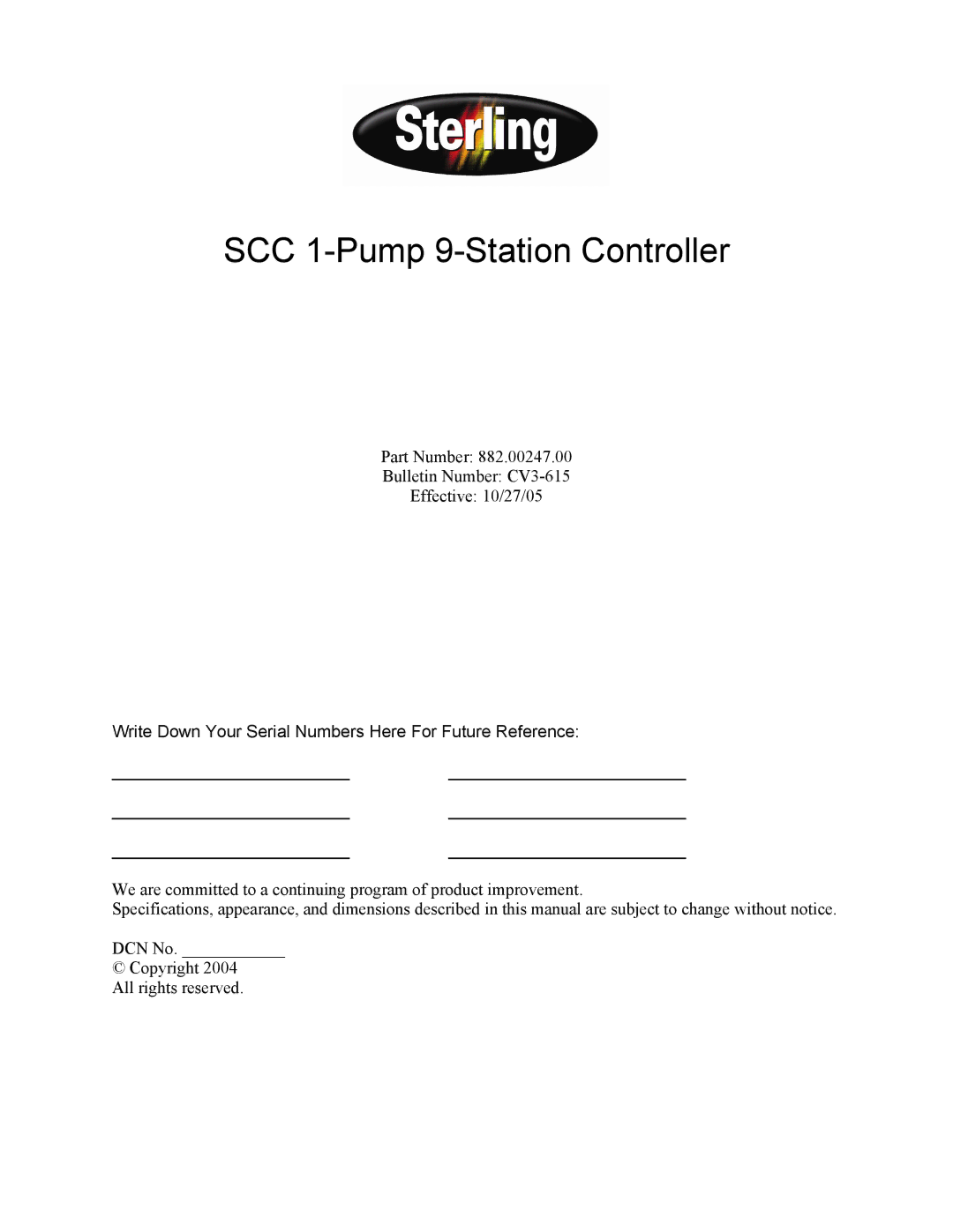 Sterling Plumbing 822.00247.00 specifications SCC 1-Pump 9-Station Controller 