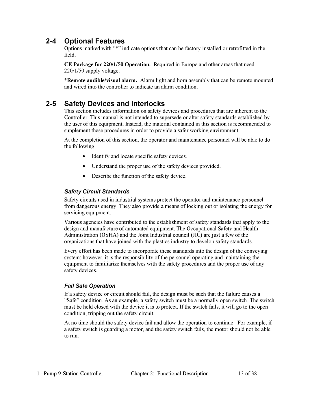 Sterling Plumbing 822.00247.00 specifications Optional Features, Safety Devices and Interlocks, Safety Circuit Standards 