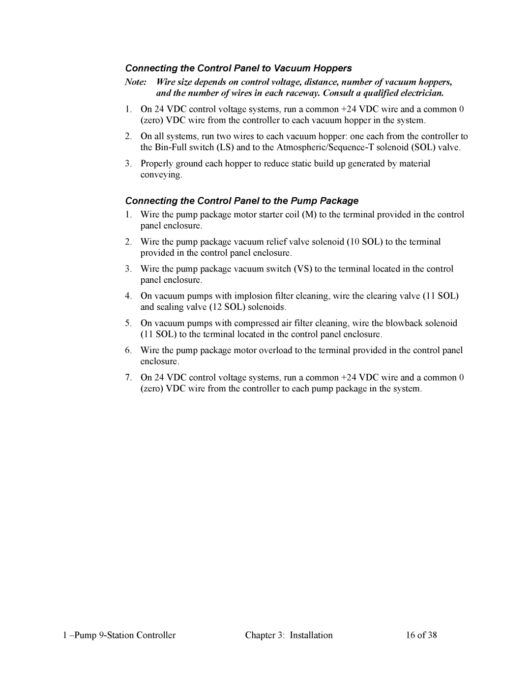 Sterling Plumbing 822.00247.00 specifications Connecting the Control Panel to Vacuum Hoppers 