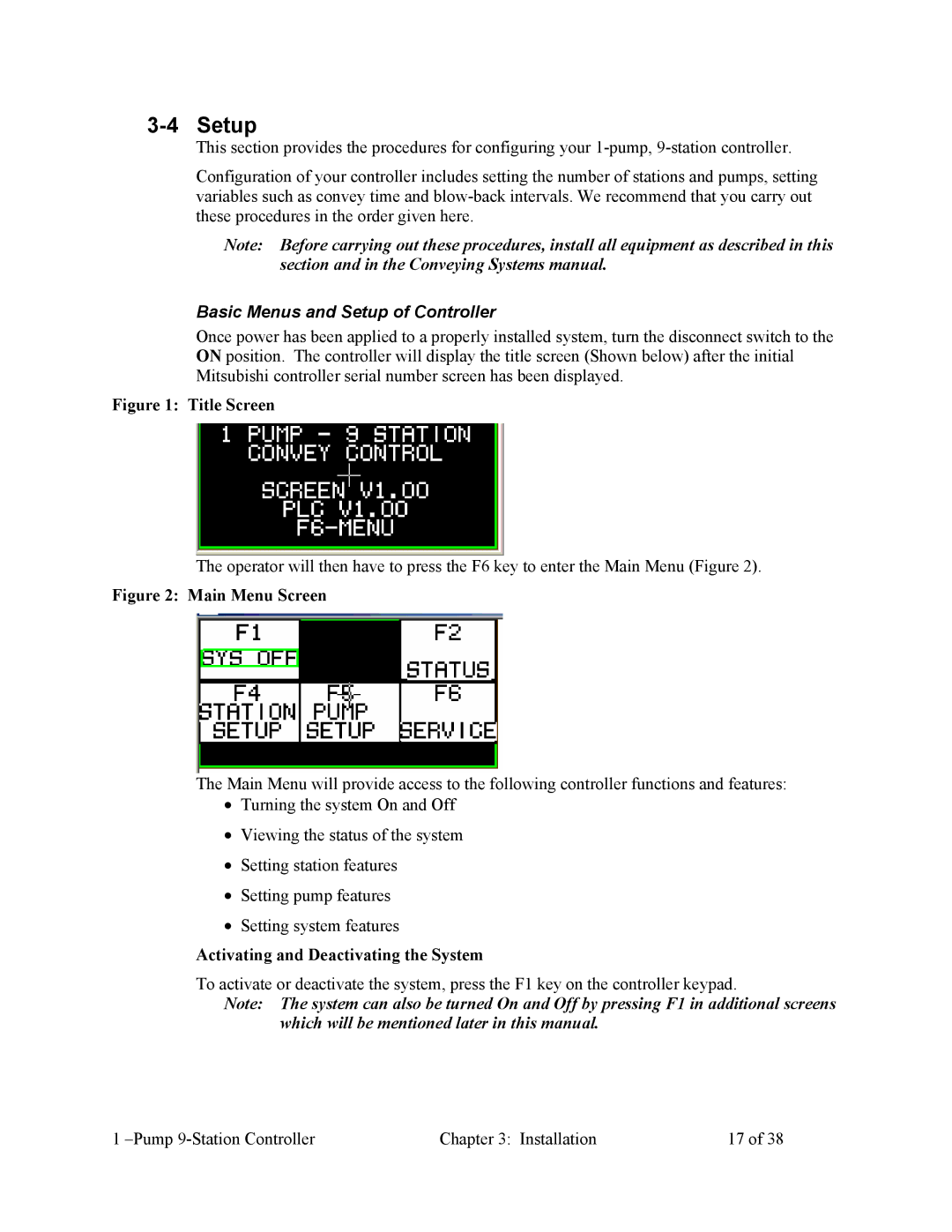 Sterling Plumbing 822.00247.00 Basic Menus and Setup of Controller, Activating and Deactivating the System 