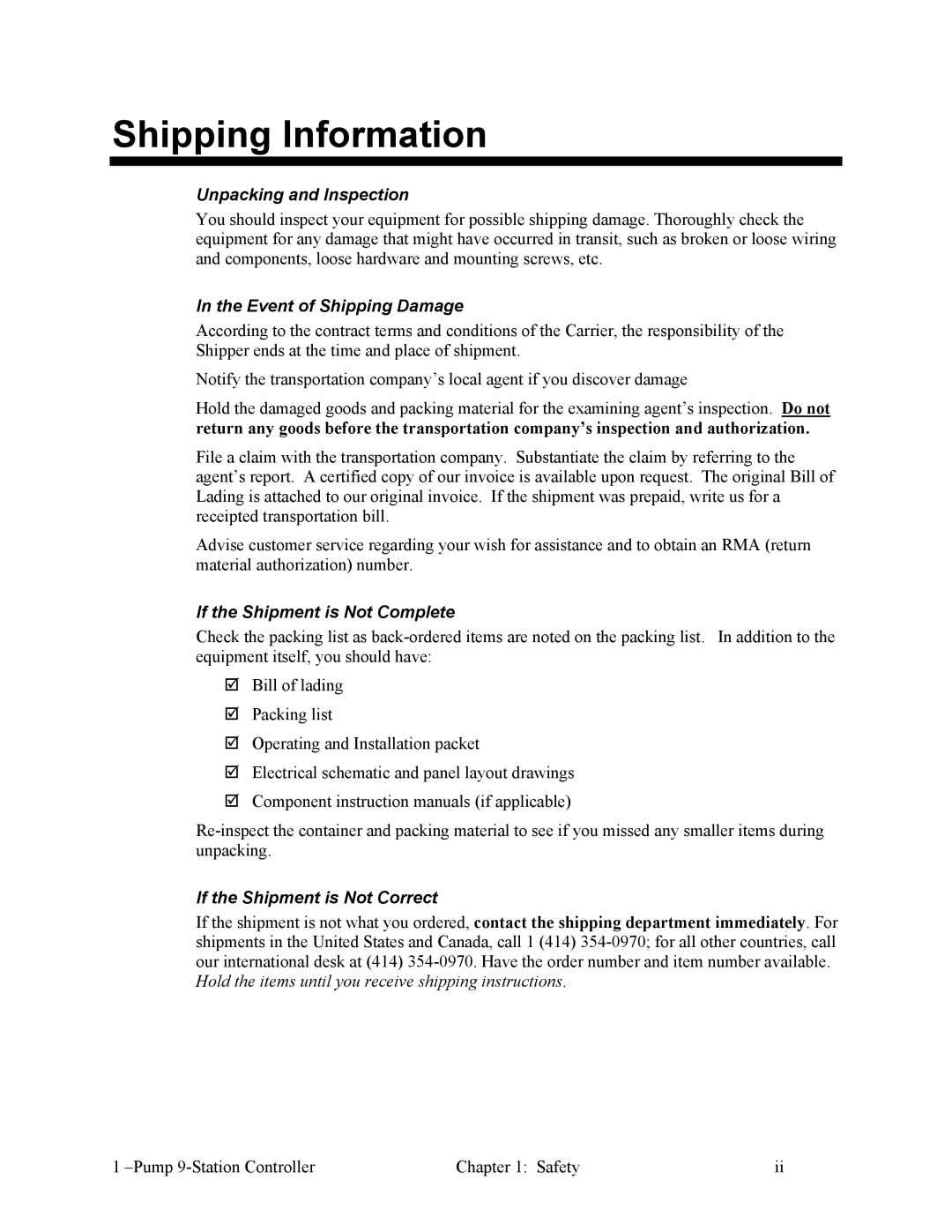 Sterling Plumbing 822.00247.00 specifications Shipping Information, Unpacking and Inspection, Event of Shipping Damage 