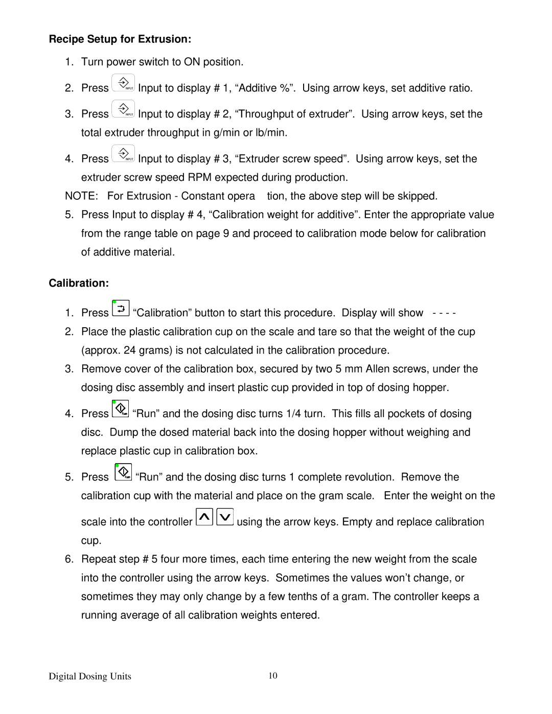 Sterling Plumbing 882 00276.00 specifications Recipe Setup for Extrusion, Calibration 