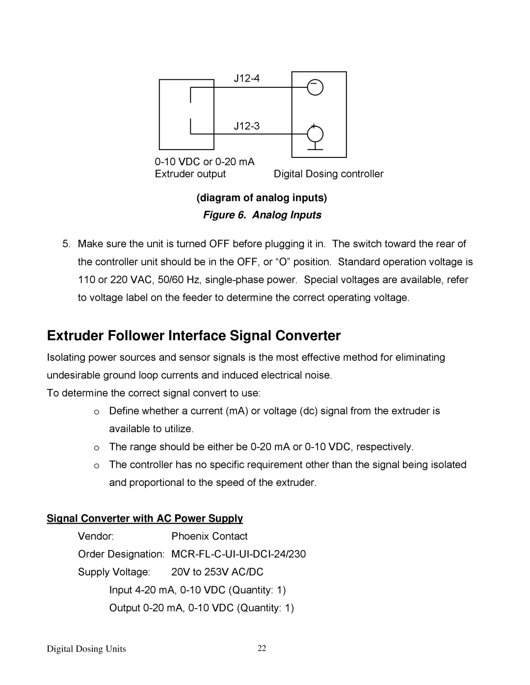 Sterling Plumbing 882 00276.00 specifications Extruder Follower Interface Signal Converter, Diagram of analog inputs 