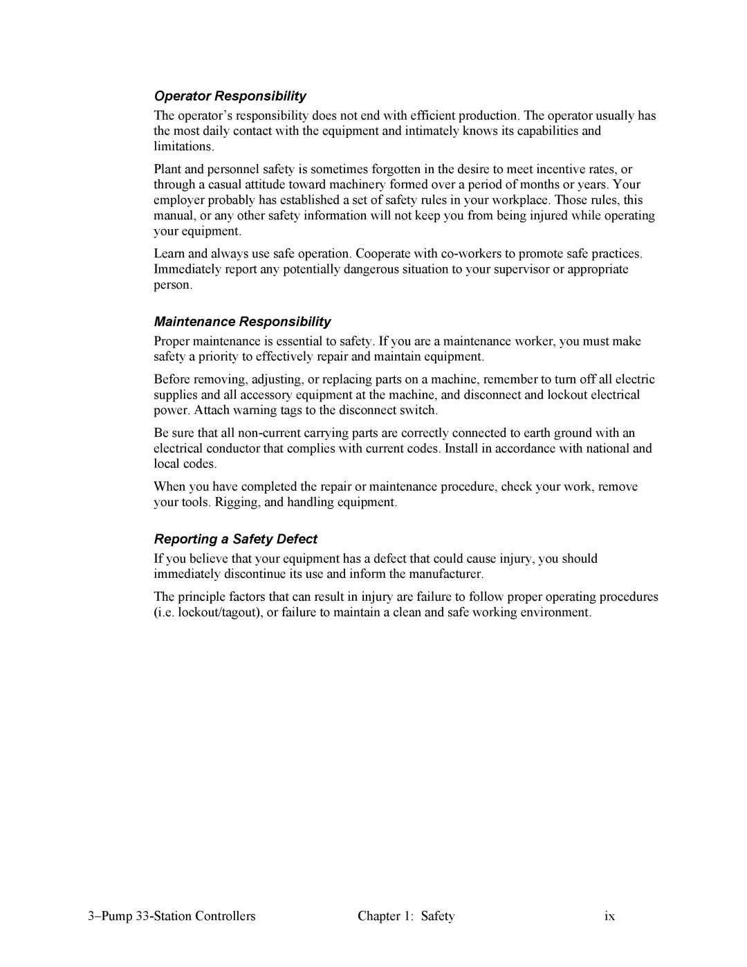 Sterling Plumbing 882.00252.00, CV3-635 Operator Responsibility, Maintenance Responsibility, Reporting a Safety Defect 